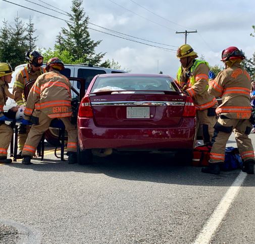 Firefighters running drills